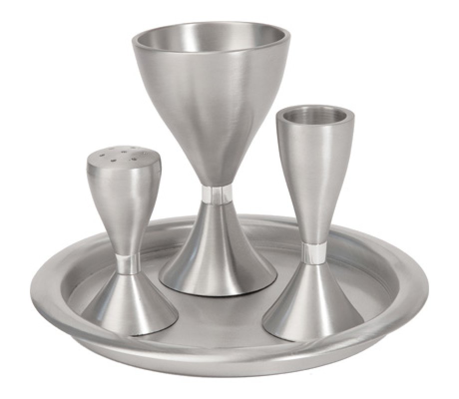 Contemporary Anodized Aluminum 4-Piece Havdalah Set, Silver - Yair Emanuel