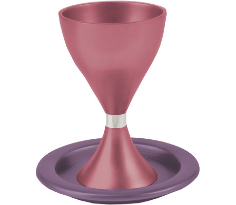 Contemporary Style Aluminum Kiddush Cup and Plate - Yair Emanuel
