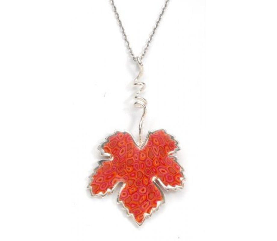 Coral Grape Leaf Necklace by Adina Plastelina SALE PRICE - 1 LEFT IN STOCK !!