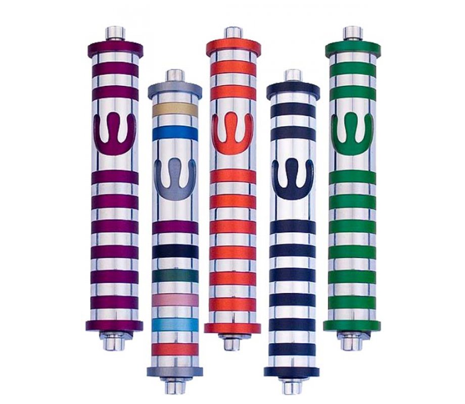 Cylinder Mezuzah Case with Bands and Curving Shin In Dark Colors at 6 Inches - Agayof