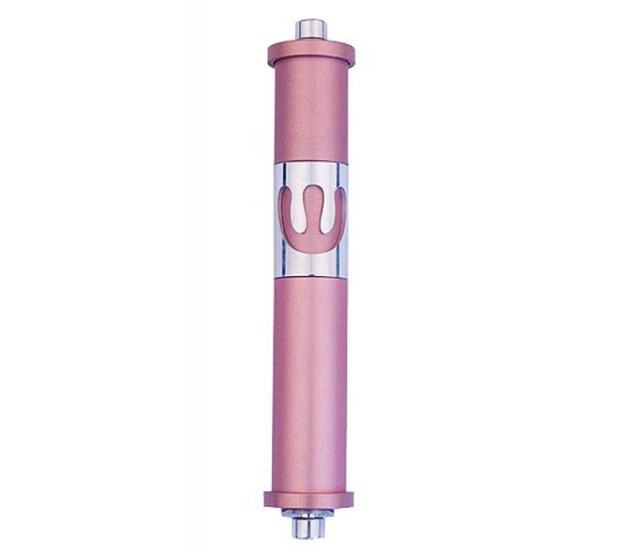 Cylinder Mezuzah Case with Curving Shin, in Light Colors at 6 Inches Height - Agayof