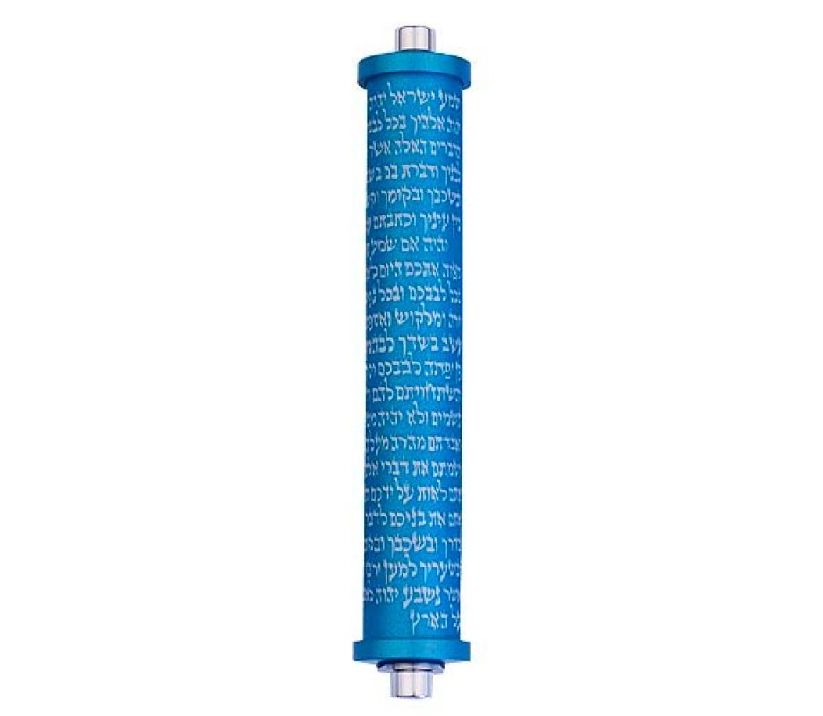 Cylinder Mezuzah Case with Shema Prayer in Dark Colors, 4 Inches Height - Agayof