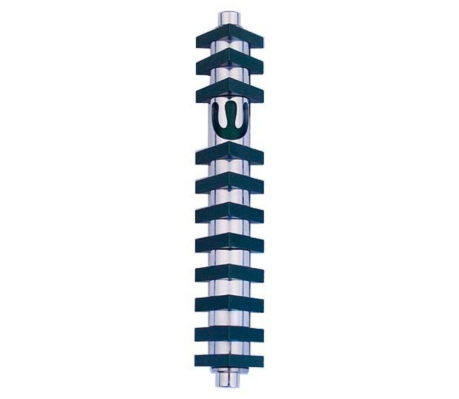 Cylinder Mezuzah Case with Triangles, Dark Colors at 6 Inches - Agayof