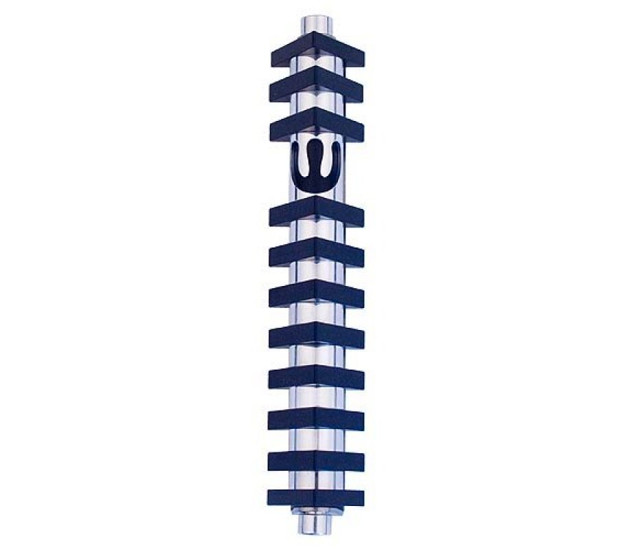 Cylinder Mezuzah Case with Triangles, Dark Colors at 6 Inches - Agayof