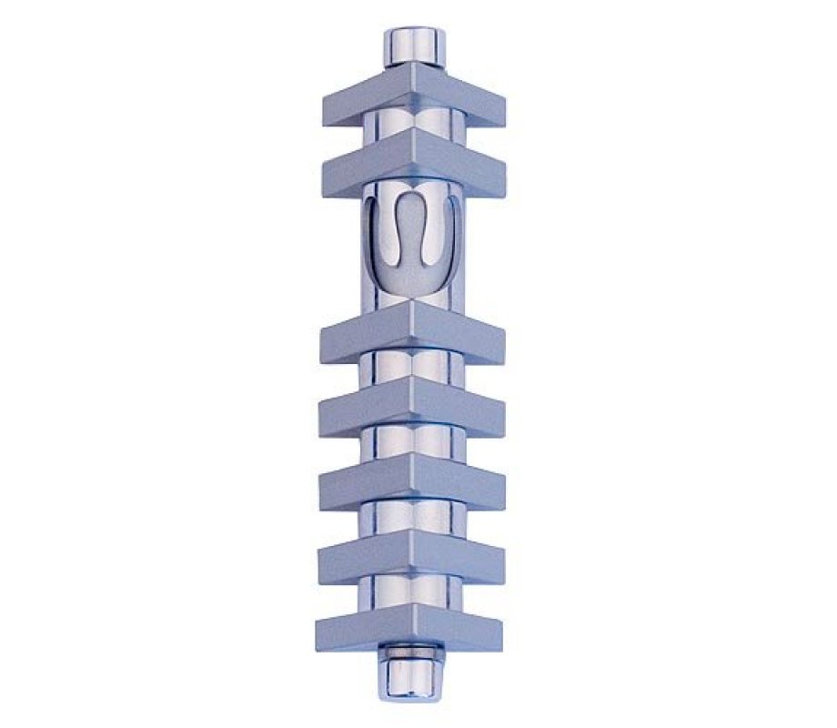 Cylinder Mezuzah Case with Triangles, Light Colors at 4 Inches Height - Agayof