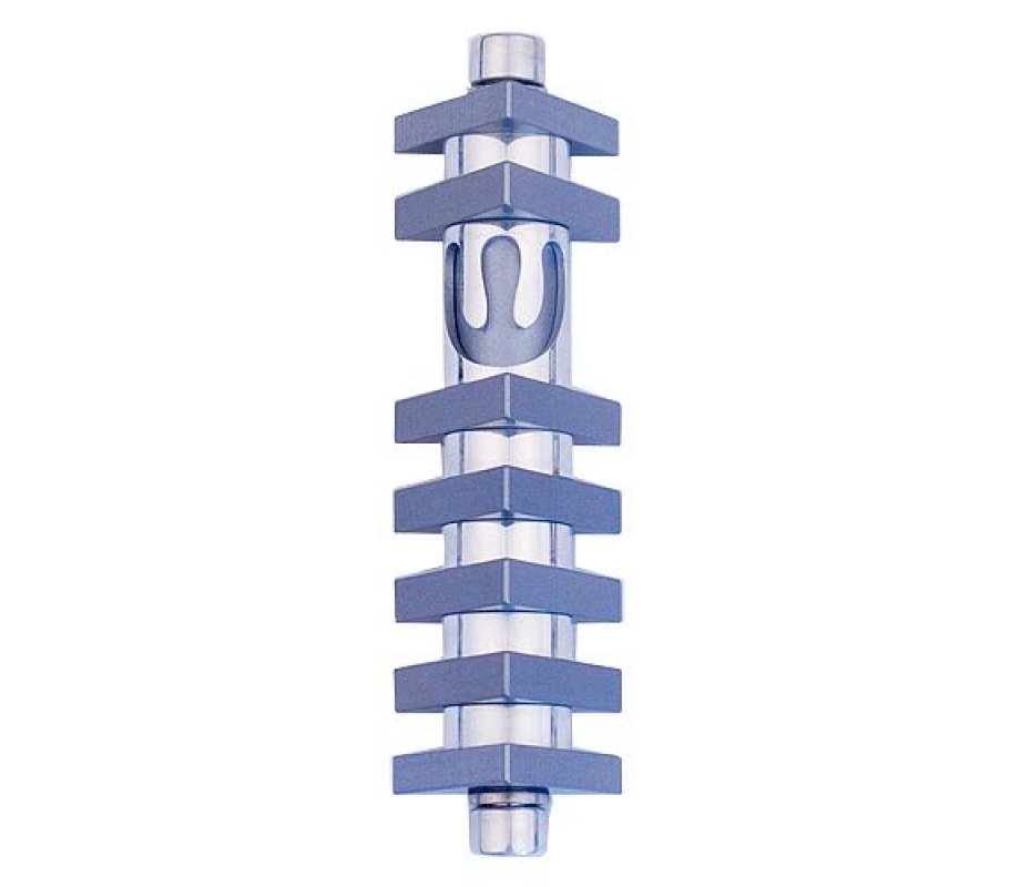 Cylinder Mezuzah Case with Triangles, Light Colors at 4 Inches Height - Agayof