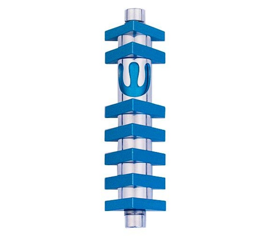 Cylinder Mezuzah Case with Triangles, Light Colors at 4 Inches Height - Agayof