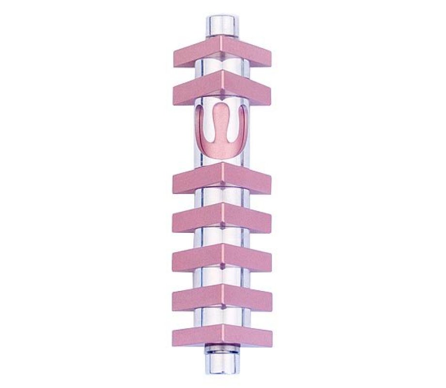 Cylinder Mezuzah Case with Triangles, Light Colors at 4 Inches Height - Agayof