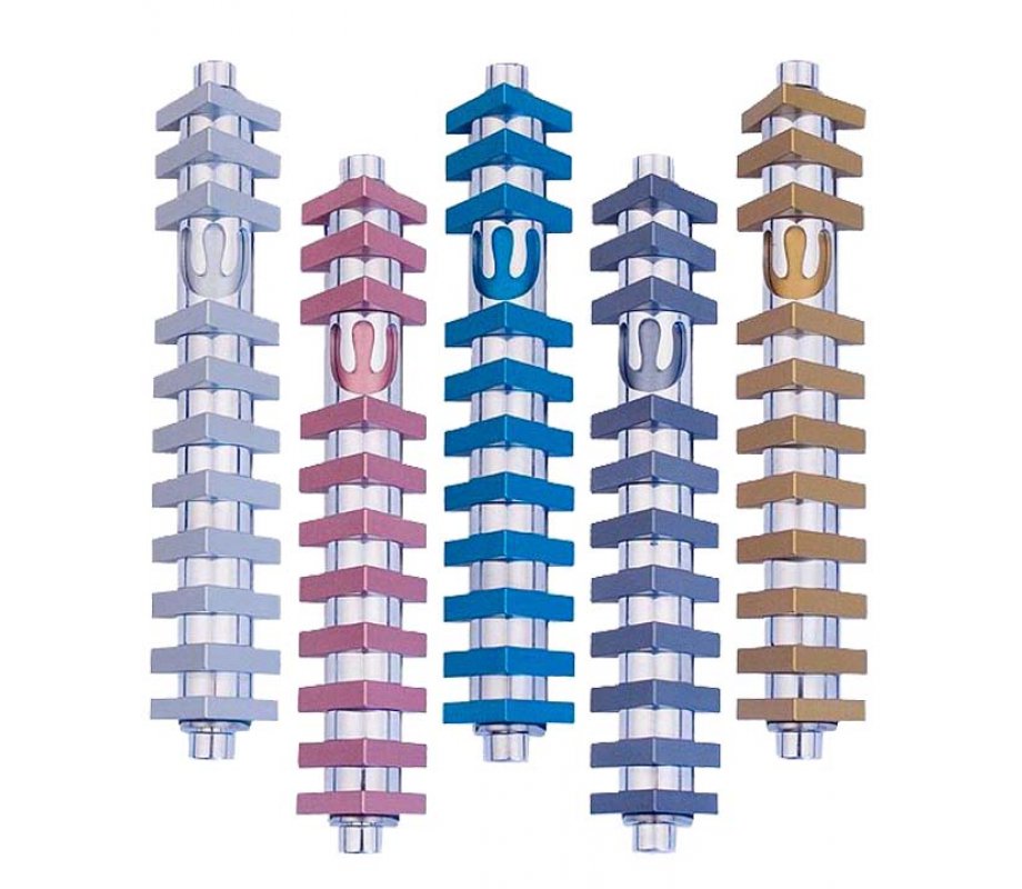 Cylinder Mezuzah Case with Triangles, Light Colors at 6 Inches Height - Agayof