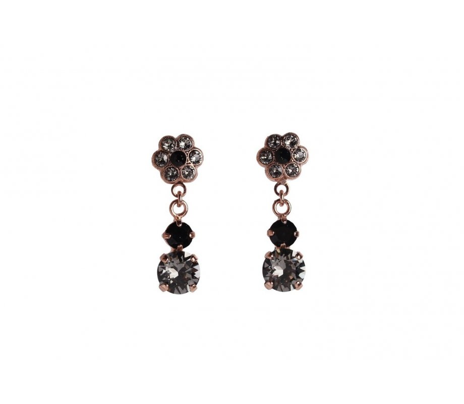 Dangle Earrings - Rose Plate, Semi-Precious Stones Black Onyx - Amaro