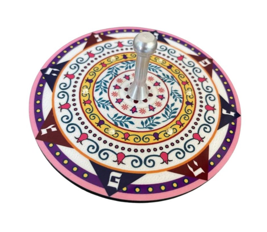 Decorative Sparkling Dreidel with Stand, Shades of Pink - Dorit Judaica