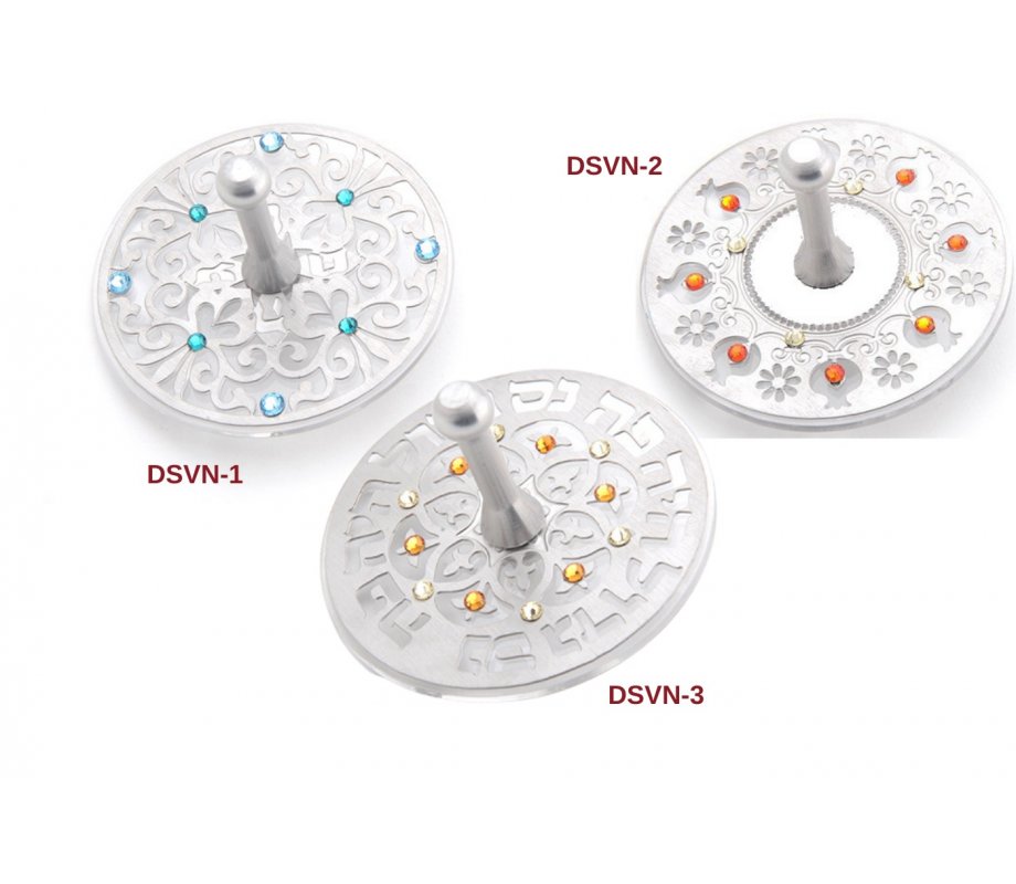 Dorit Judaica Decorative Nes Gadol Flower Dreidel with Stand - Swarovski Stones