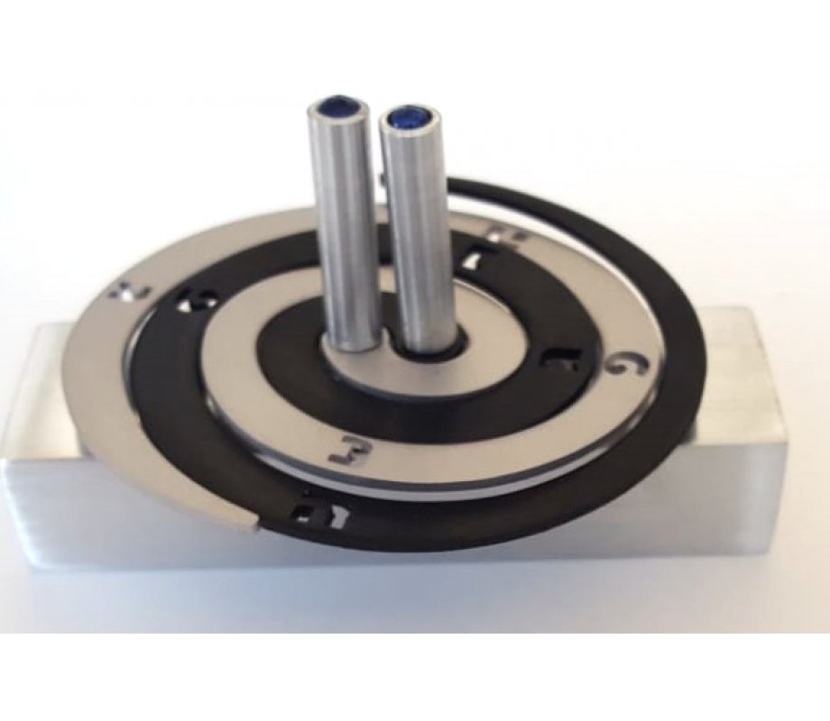 Double Spiral Hanukkah Dreidel Brushed Aluminum, Black and Silver - Adi Sidler