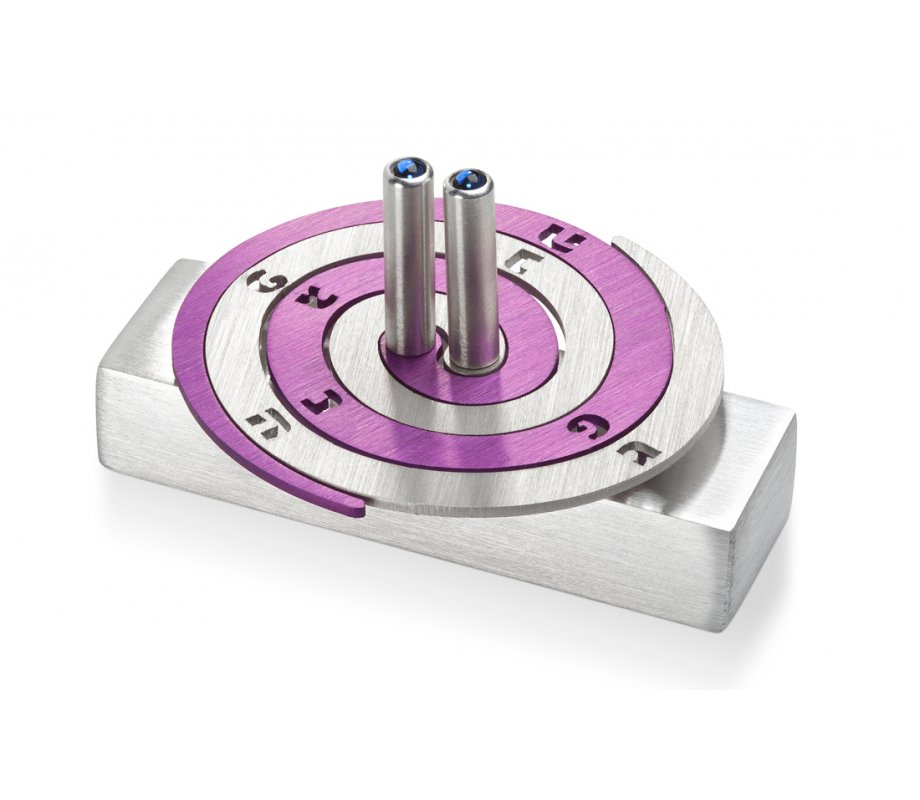 Double Spiral Hanukkah Dreidel Brushed Aluminum, Purple and Silver - Adi Sidler