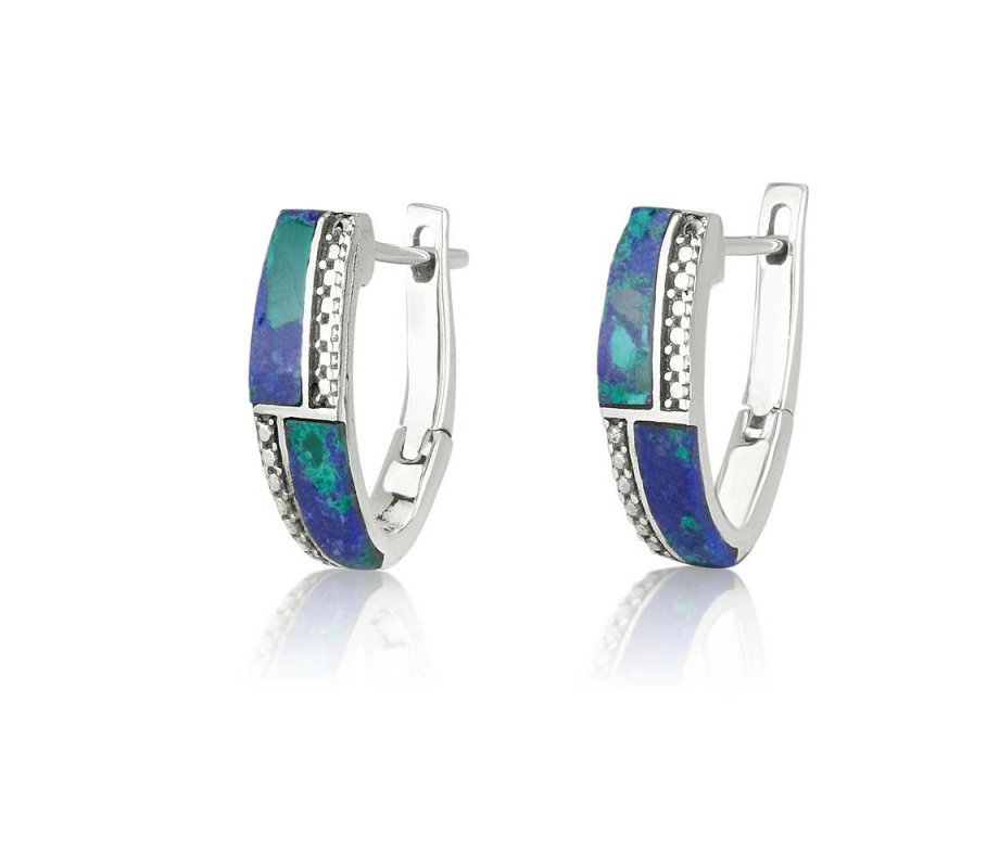 Earrings with Strips of Eilat Stone and Beading - Sterling Silver