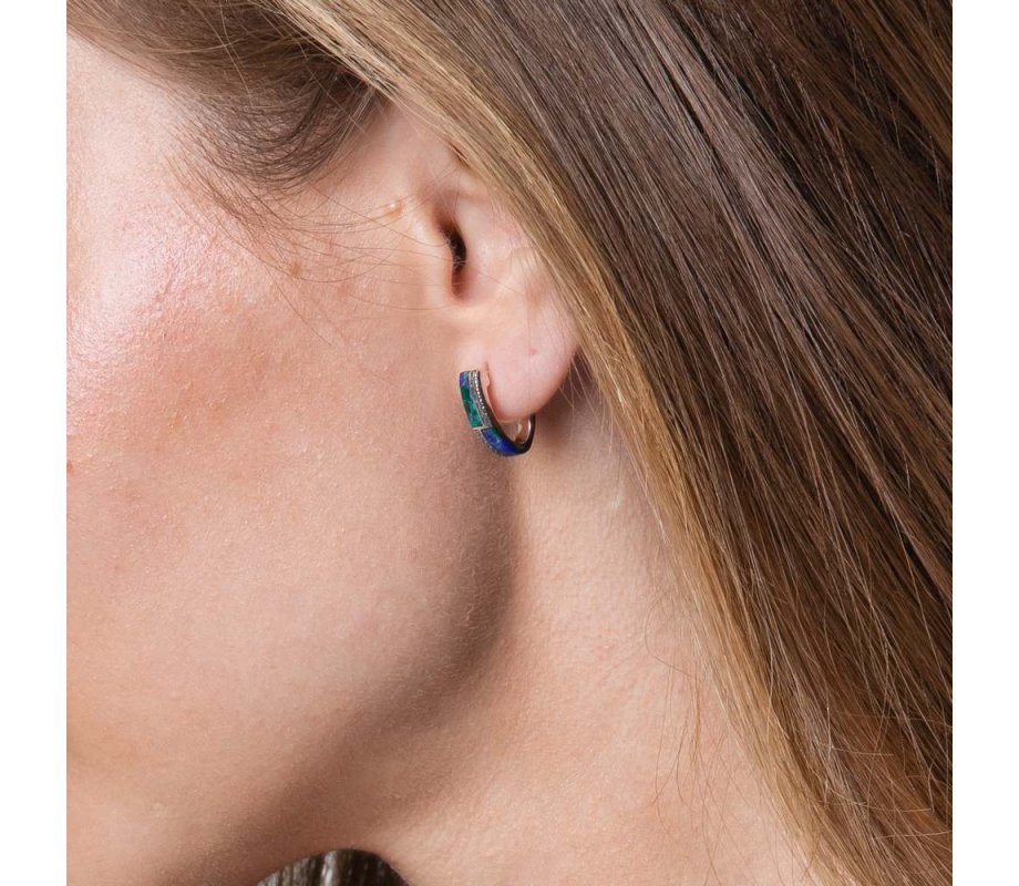 Earrings with Strips of Eilat Stone and Beading - Sterling Silver