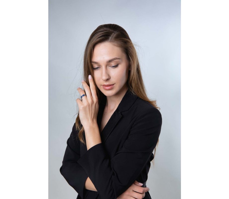 Eilat Stone Sterling Silver Ring with Two Diamond Decorated Stripes