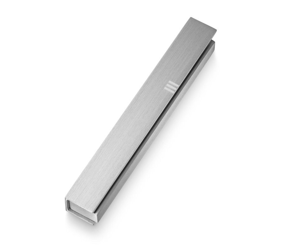 Envelope Style with Shin Mezuzah Case in Brushed Aluminum, Silver - Adi Sidler