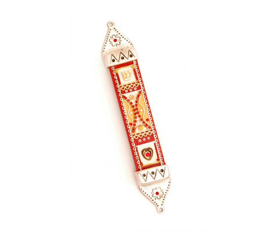 Ester Shahaf Red Wood and Pewter Mezuzah Case