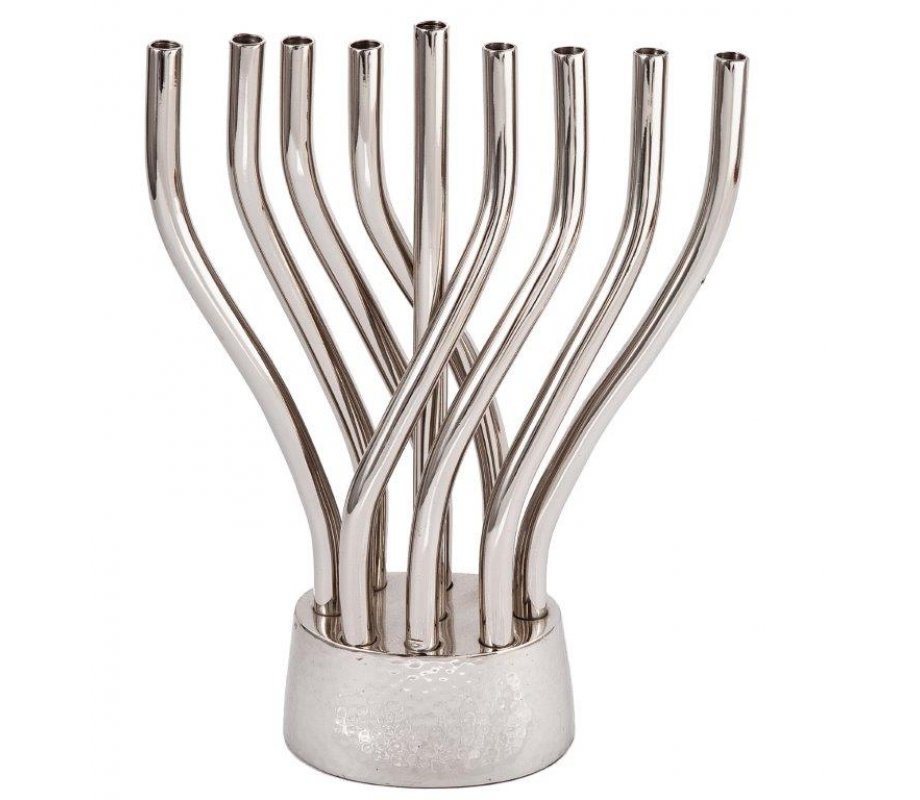 Flames Image Hanukkah Menorah, Silver Tone - Yair Emanuel
