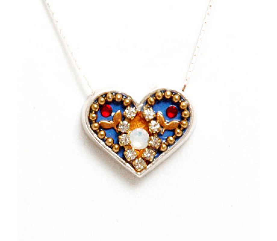 Flower Design Silver Heart Necklace - Ester Shahaf