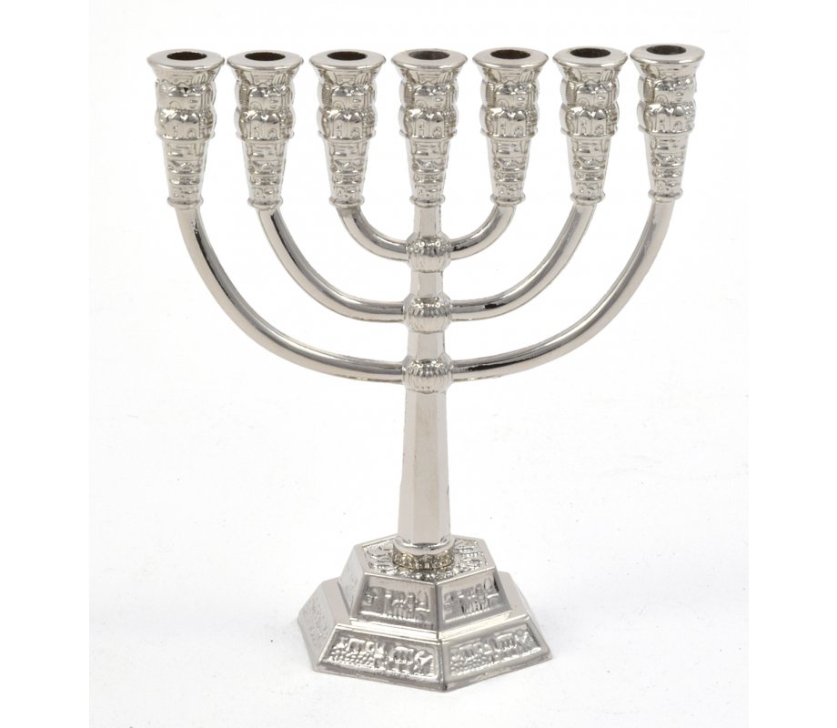 For Decoration, Miniature Seven Branch Menorah - Silver, 2.6 Inches Height