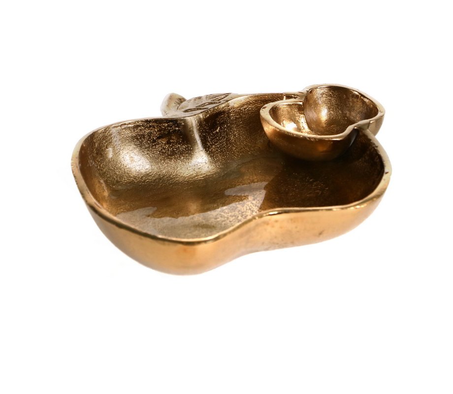 For Rosh Hashanah, Apple Shaped Gold Tray with Honey Dish Attached