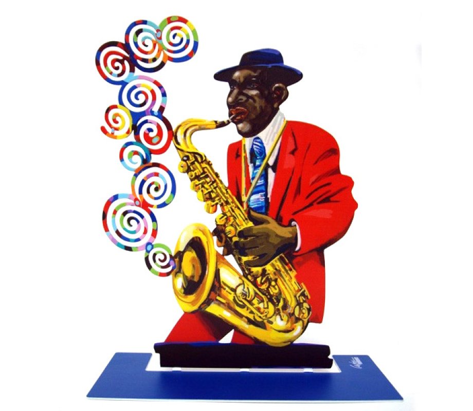 Free Standing Double Sided Music Sculpture - Saxophone Player by David Gerstein
