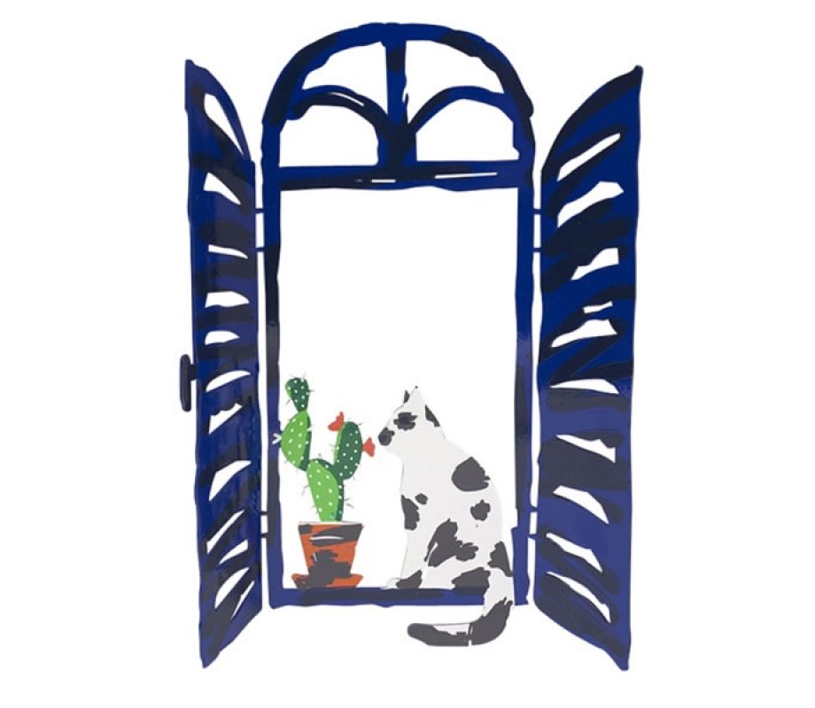 Free Standing Open Window Cat Sculpture - Coexistence by David Gerstein