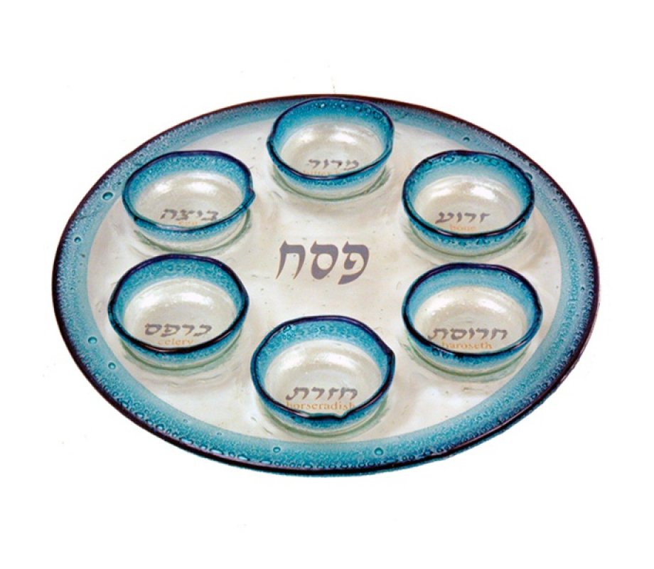 Fused Glass Blue Pesach Seder plate - Itai Mager