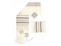 Gabrieli Handwoven Hagar Off White Wool Tallit Set - Black and Gold Stripes