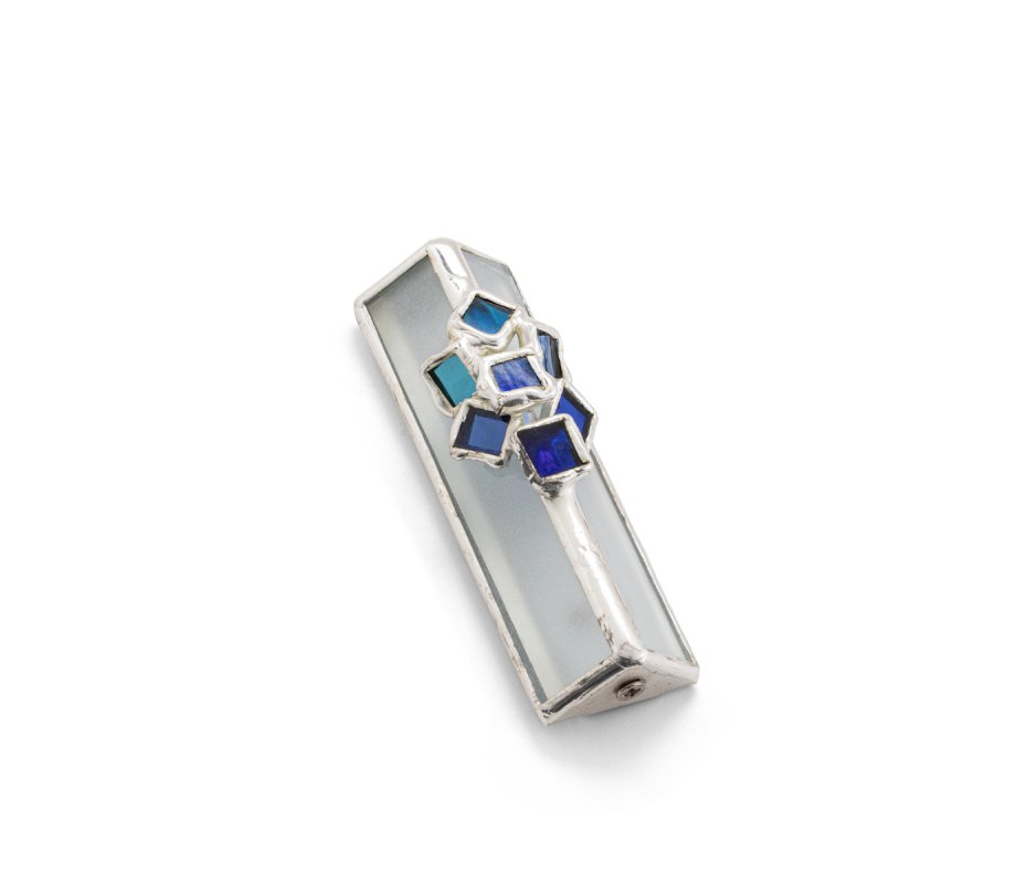 Glass and Metal Israel Museum Mezuzah Case - Blue Cluster