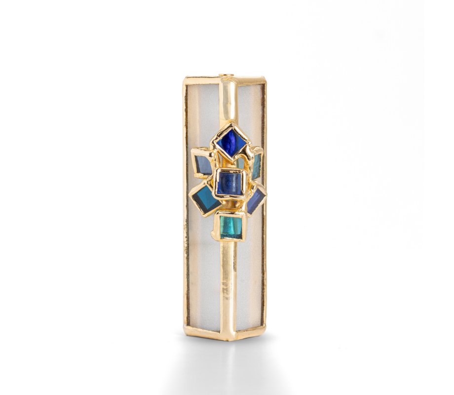 Glass and Metal Israel Museum Mezuzah Case - Blue Cluster