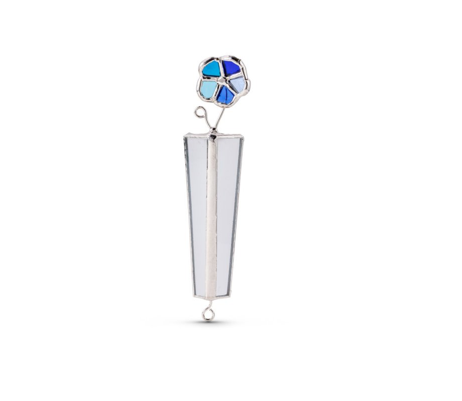 Glass and Metal Israel Museum Mezuzah Case - Blue Flower