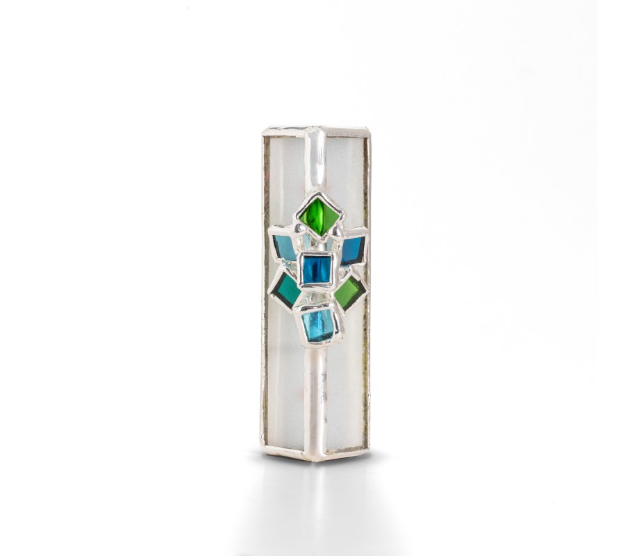 Glass and Metal Israel Museum Mezuzah Case - Turquoise Cluster