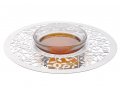 Glass and Stainless Steel Honey Dish with Spoon, Blessing Words - Dorit Judaica