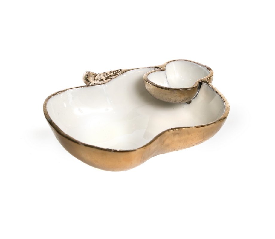 Gold Apple Shaped Tray with Attached Honey Bowl - For Rosh Hashanah