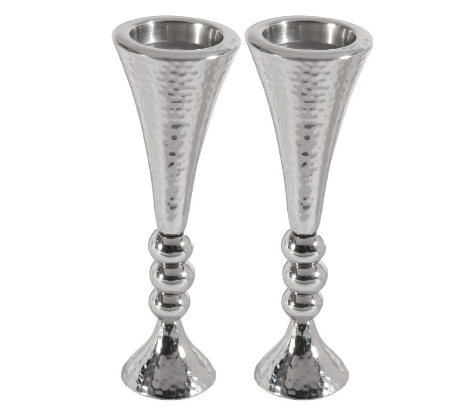 Hammered Aluminum Stem Candlestick - Colored Beads by Yair Emanuel