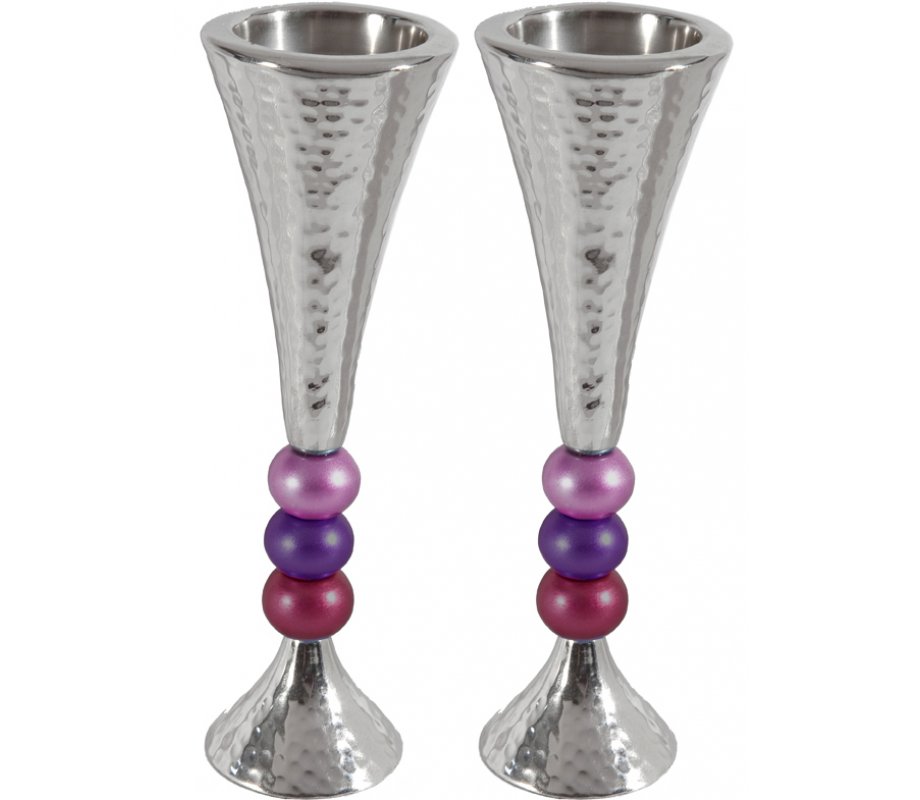 Hammered Aluminum Stem Candlestick - Colored Beads by Yair Emanuel