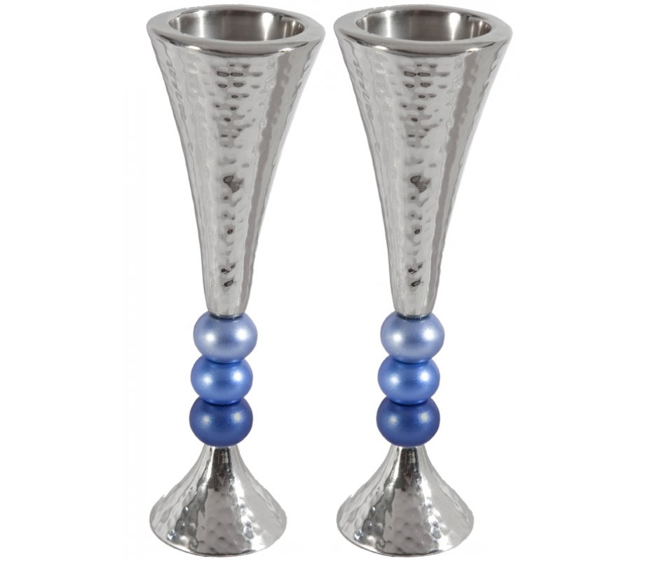 Hammered Aluminum Stem Candlestick - Colored Beads by Yair Emanuel