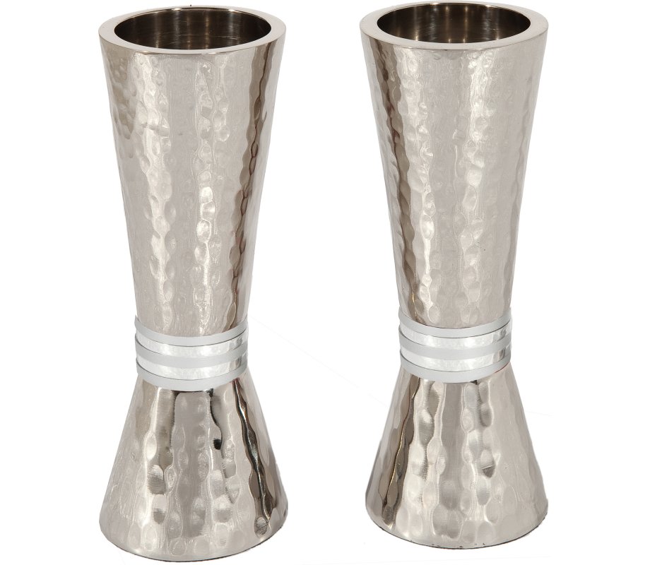 Hammered Nickel Cone Candlesticks with Colored Rings - Yair Emanuel