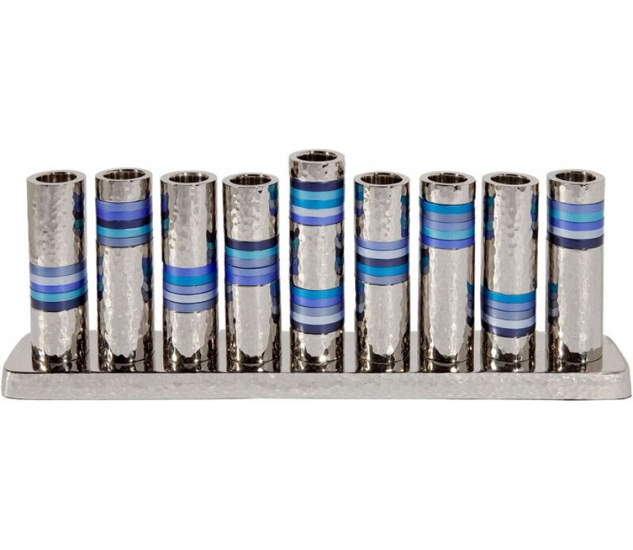 Hammered Nickel Hanukkah Menorah, Decorative Tube Candle Holders - Yair Emanuel