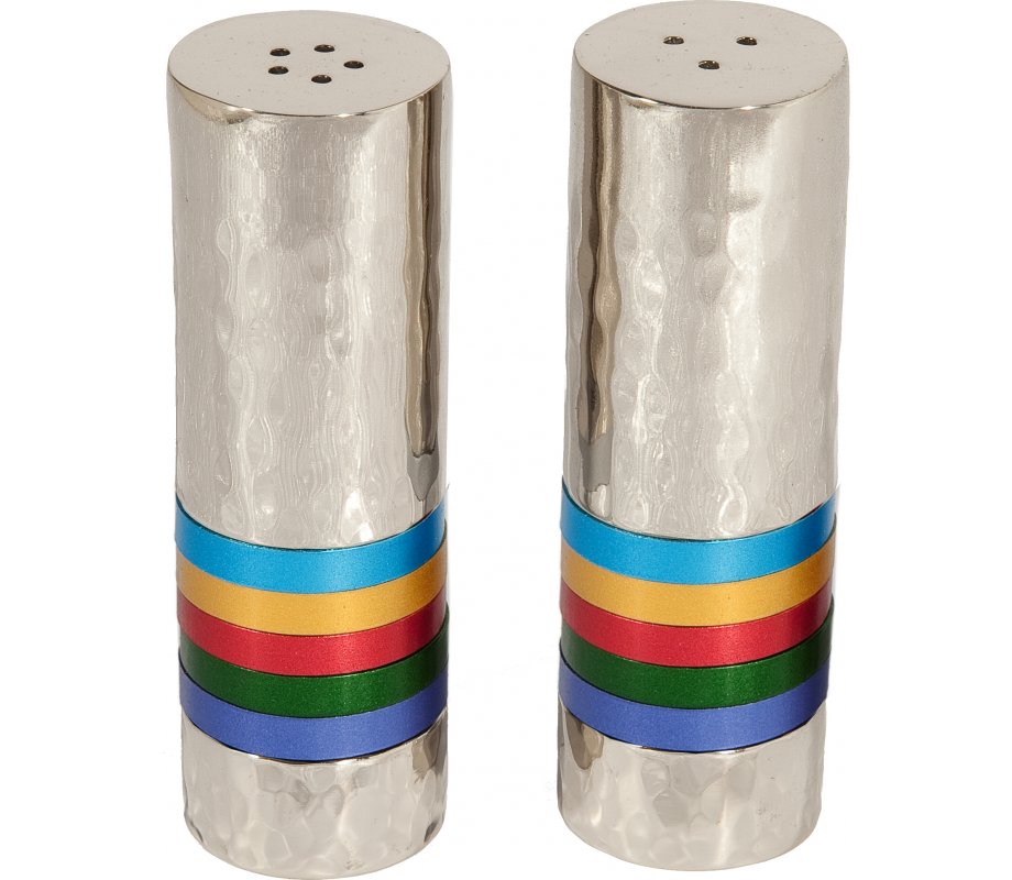 Hammered Nickel Salt and Pepper Shakers – Decorative Bands BY Yair Emanuel