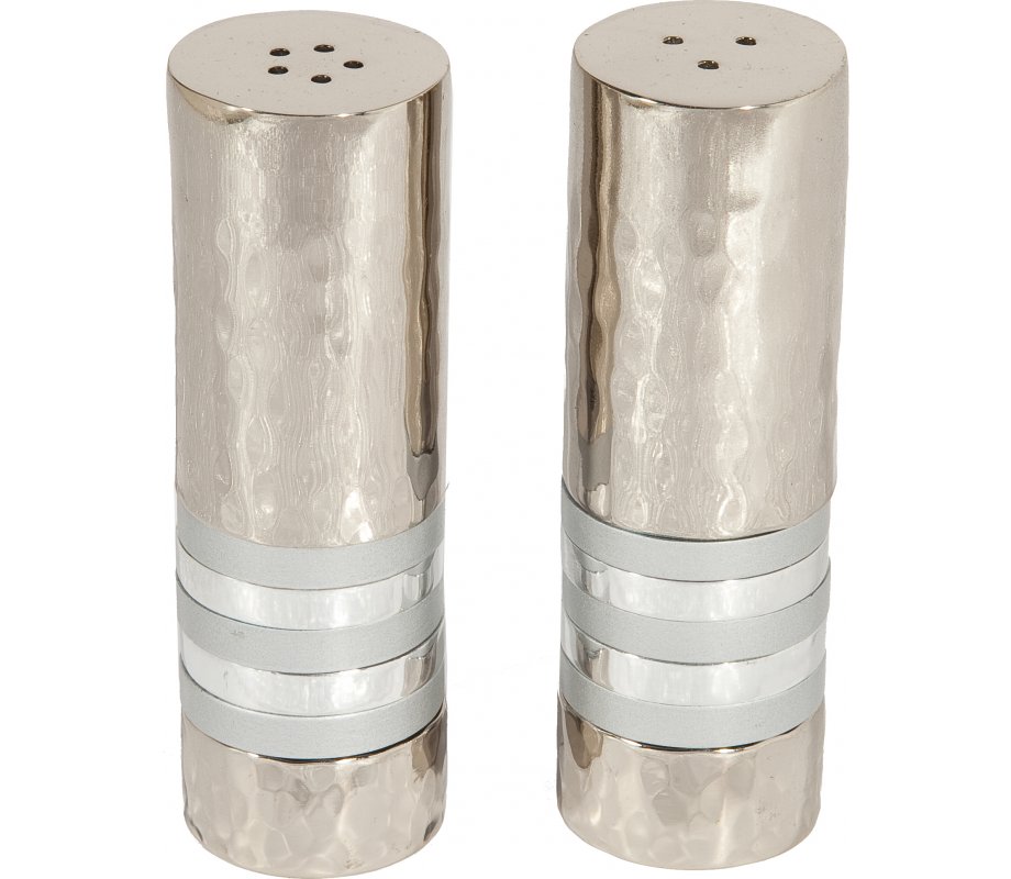 Hammered Nickel Salt and Pepper Shakers – Decorative Bands BY Yair Emanuel