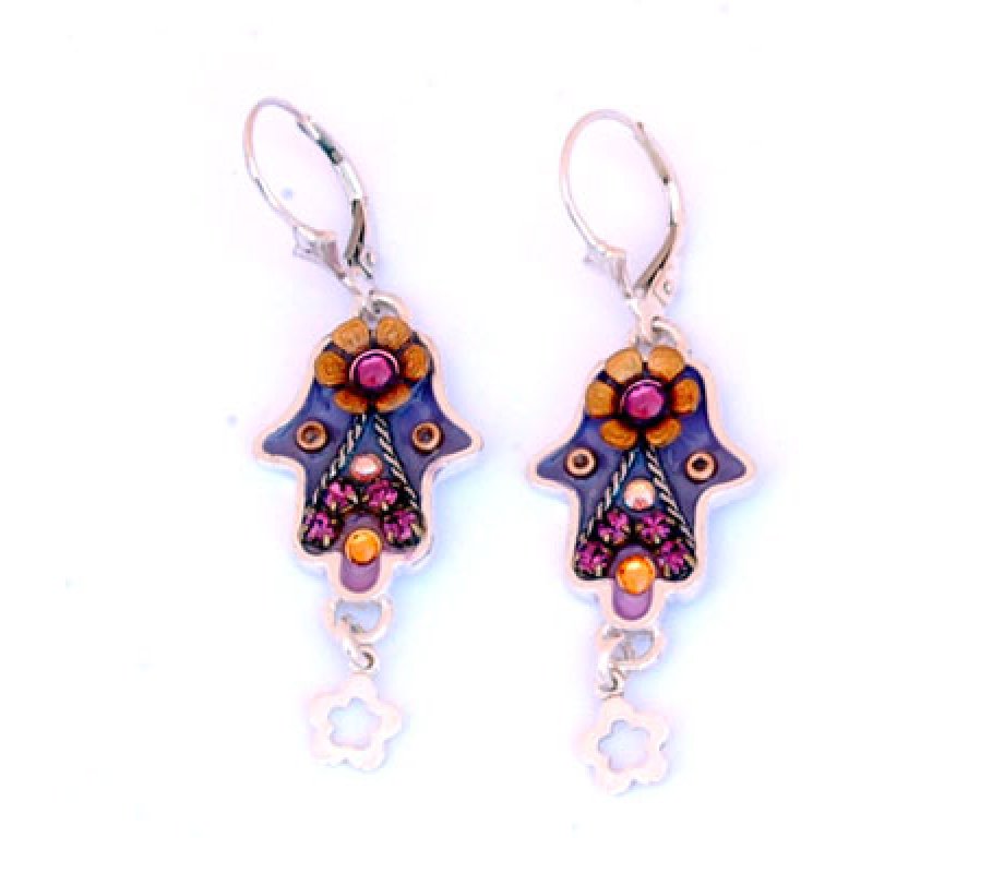 Hamsa Earrings with Flower Dangle - Ester Shahaf