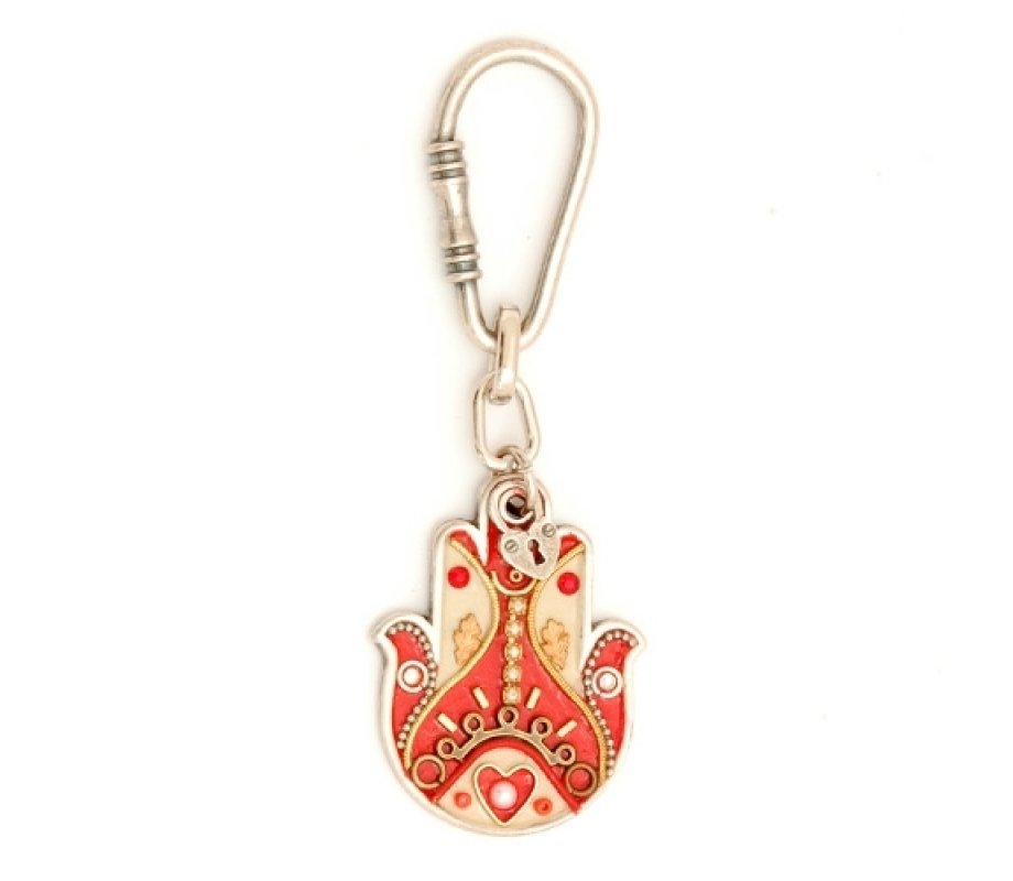 Hamsa Key Ring by Shahaf in Red and Beige colors