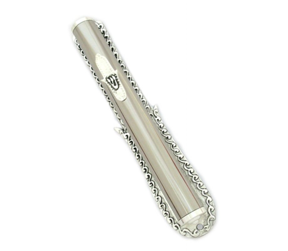 Hamsa Mezuzah Case - Silver Plate