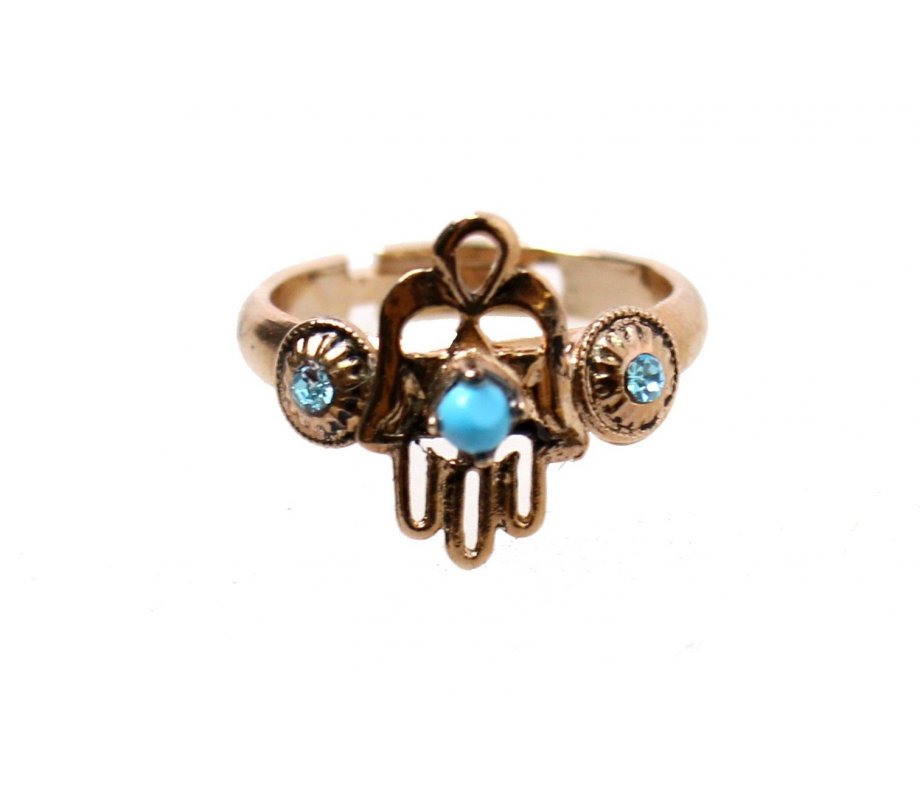Hamsa Signet Ring with Swarovski Crystals and Turquoise - Amaro