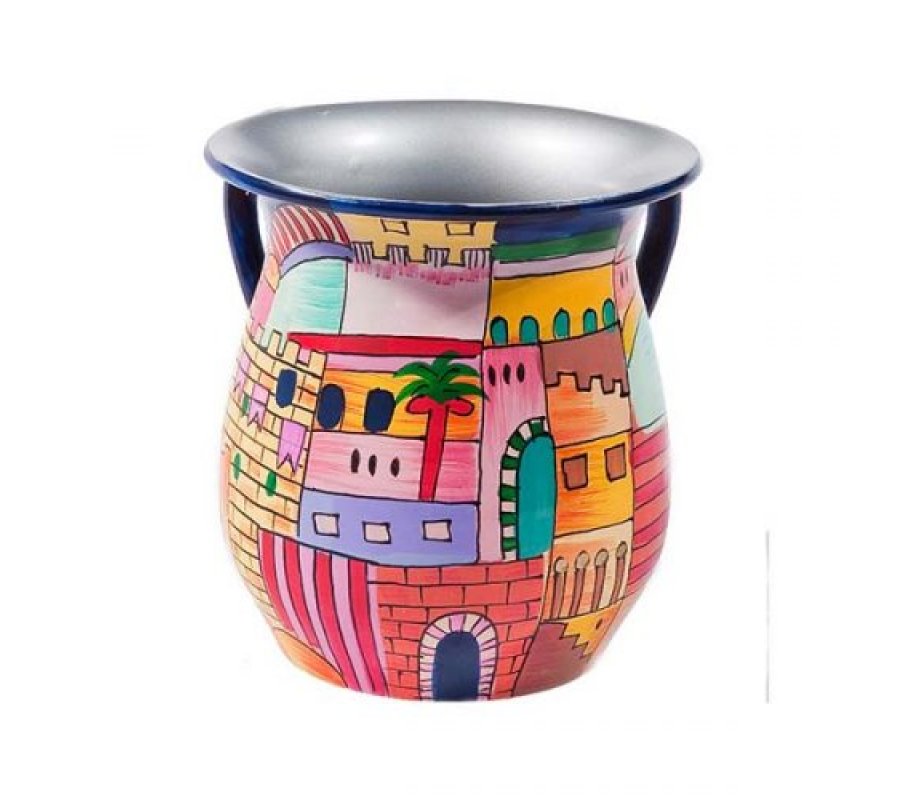 Hand Painted Metal Jerusalem Netilat Yadayim Wash Cup - Yair Emanuel
