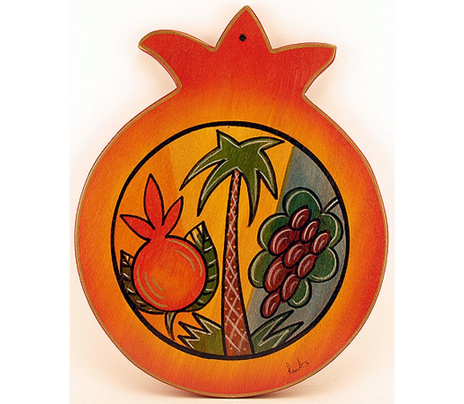Hand Painted Pomegranate Wood Cutting Board, Seven Species - Kakadu